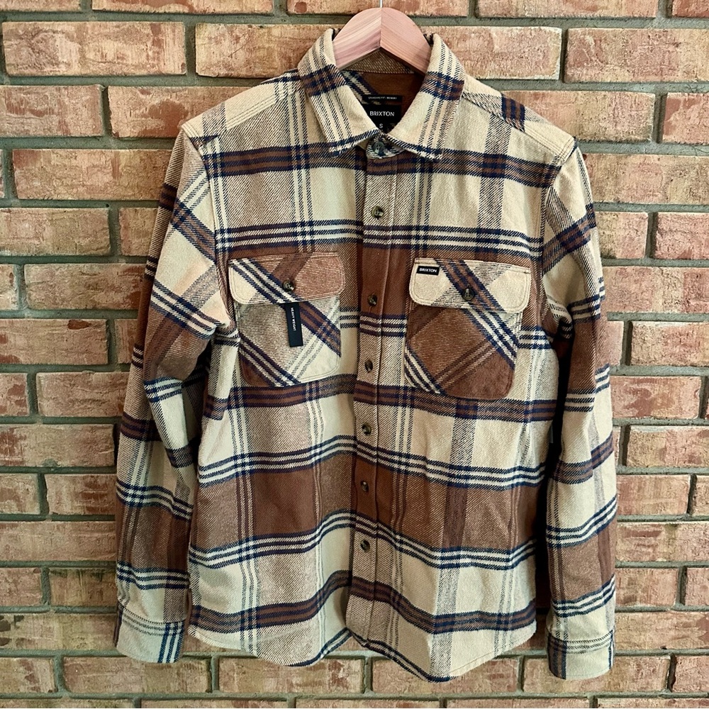NWT Brixton Bowery Heavyweight L/S Flannel - Sand/Bison - Small